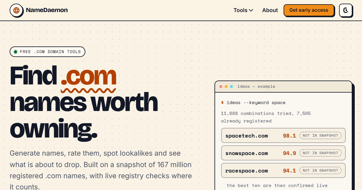 NameDaemon | Free Domain Name Tools for .com